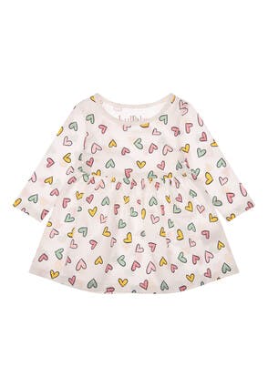 Baby Girls Cream Heart Print Dress