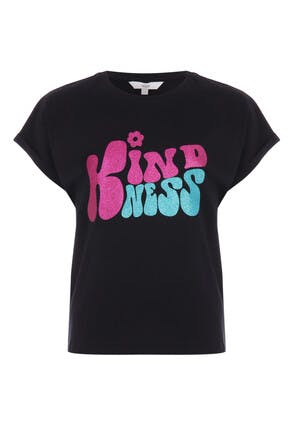 Older Girls Black Glitter Slogan T-Shirt