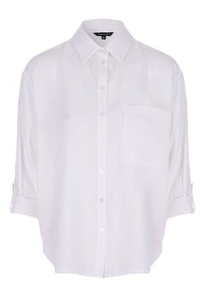 Womens White 3/4 Sleeve Tencel Shirt