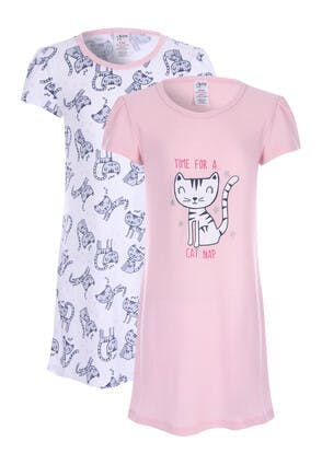 Girls 2pk Pink Cat Nightdresses