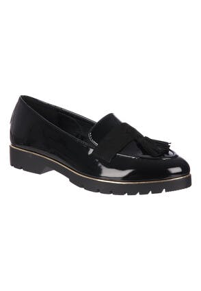 Older Girls Black Patent Chunky Loafers