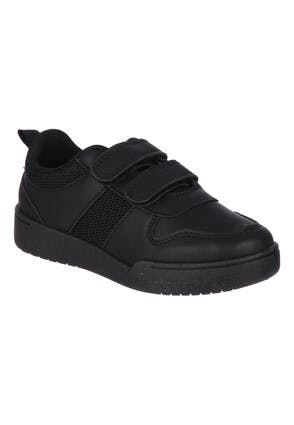 Younger Boys Black Velcro PU Smart Trainers