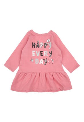 Baby Girls Pink Cat Slogan Sweater Dress