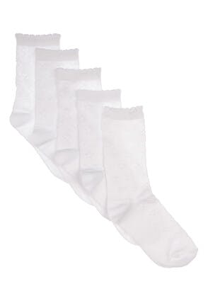 Girls 5pk White Textured Ankle Socks