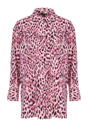 Womens Pink Animal Print Longline Shirt | Peacocks