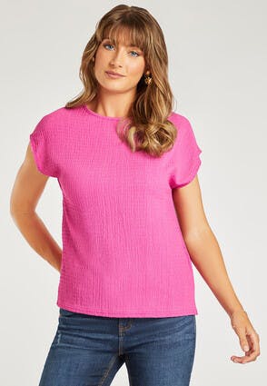 Womens Pink Textured T-Shirt