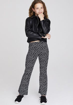 Older Girls Black Floral Print Boot-Cut Trousers