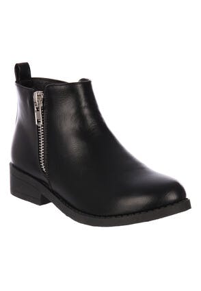 Womens Black Ankle Boots With Silver Zip