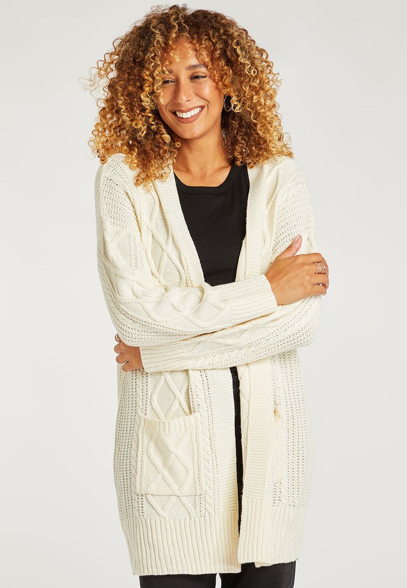 alligevel To grader Let Womens Cream Longline Cable Knit Cardigan | Peacocks