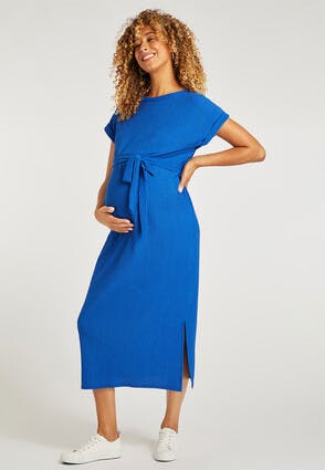 Womens Maternity Blue Textured Dress