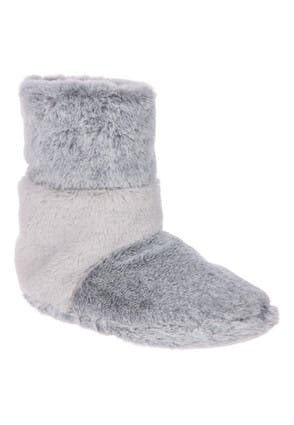 Womens Grey Slouch Faux Fur Slipper Boots