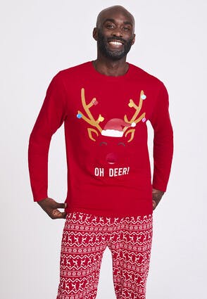 Mens Red Reindeer Family Christmas Pyjama Set