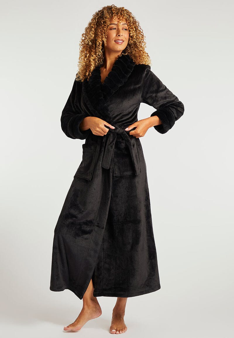 Black Plush Faux Fur Dressing Gown  Women  George at ASDA