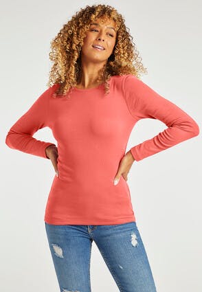 Womens Coral Crew Neck Top