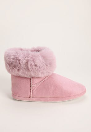 Womens Pink Faux Fur Short Slipper Boots | Peaocks