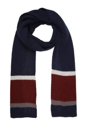 Mens Navy and Red Chunky Knit Scarf