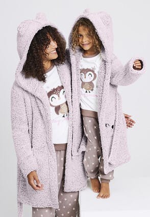 Womens Mocha Hooded Dressing Gown With Ears