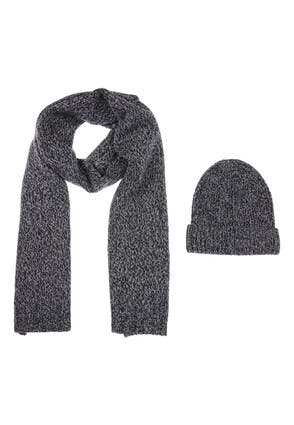 Mens Grey Hat and Scarf Gift Set