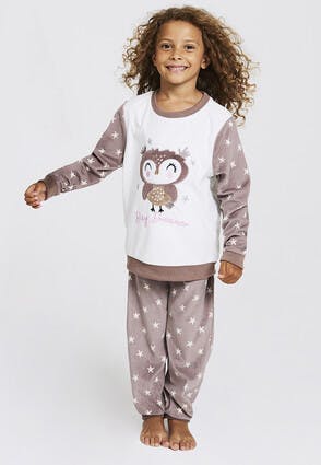 Girls Mocha Owl Baby Fleece Pyjama Set