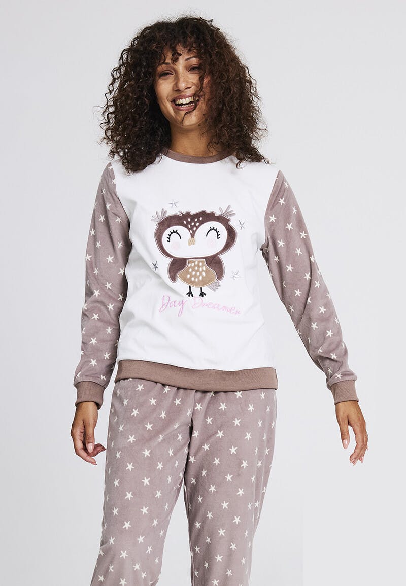 gift træ Ledig Womens Mocha Owl Baby Fleece Pyjama Set | Peacocks