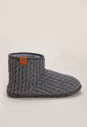 Mens Grey Knitted Slipper Boots