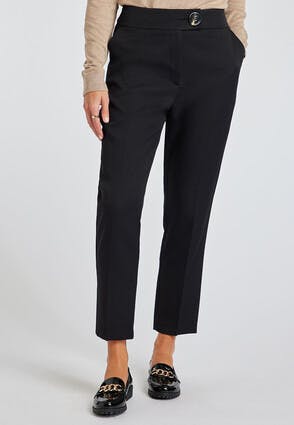 Womens Black Button Tapered Leg Trousers