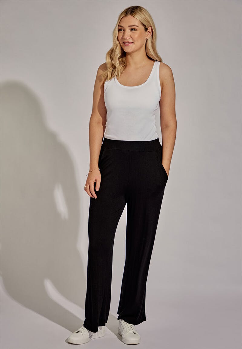 Yaya  Jersey Wide Leg Trousers With Smocked Waist  MonAmie Boutique