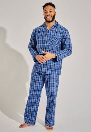Mens Blue And White Check Pyjama Set