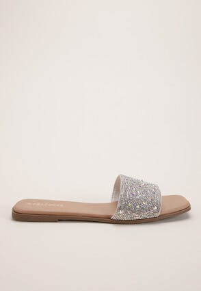 Womens Silver Embellished Flat Sandal 