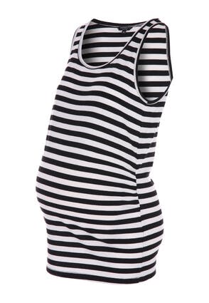Womens Black and White Stripe Ribbed Maternity Vest