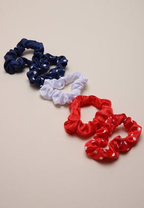 Girls 5pk Red and Navy Hair Scrunchies