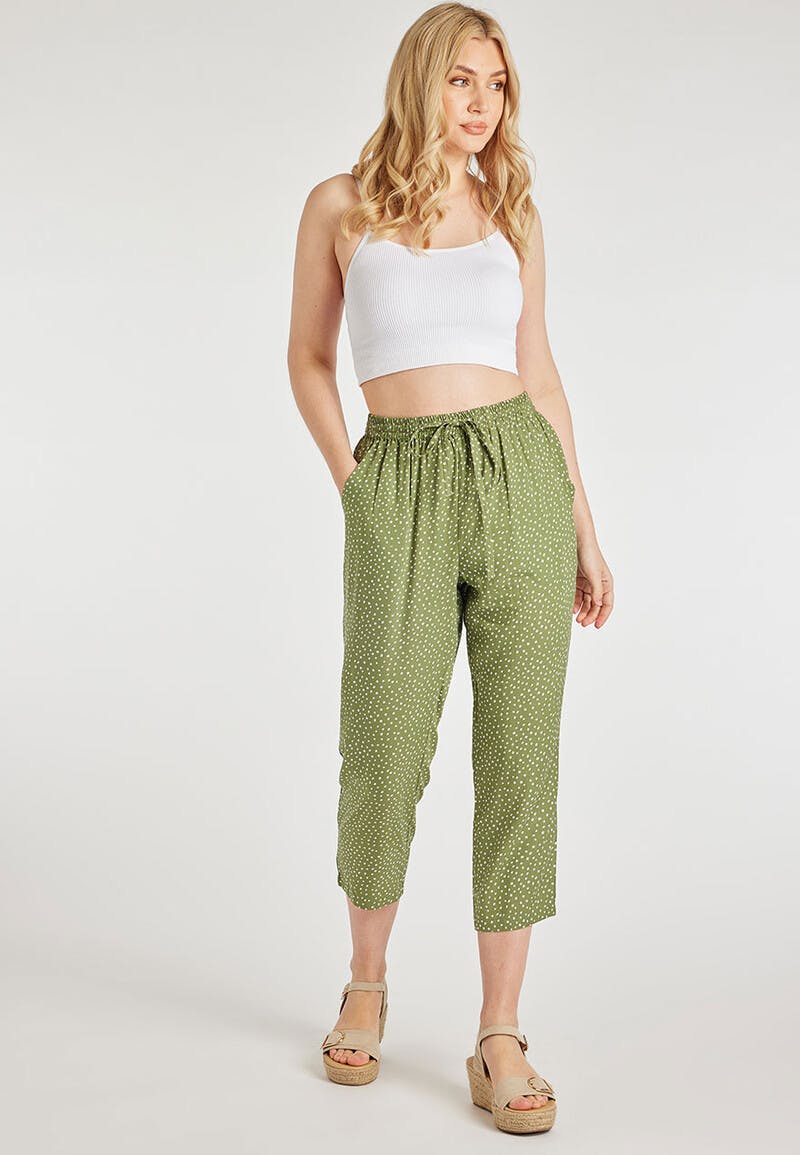 Womens Green & White Spot Cropped Trousers | Peacocks