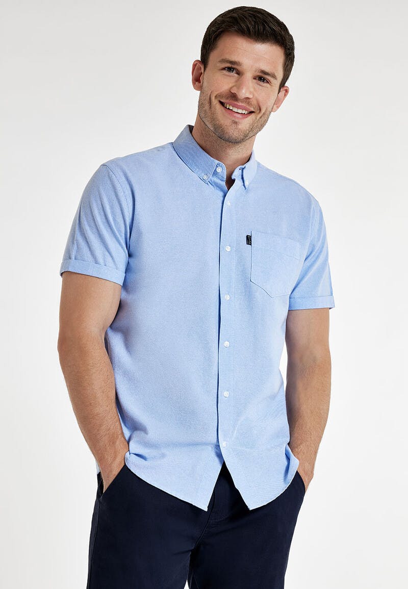 Mens Light Blue Short Sleeve Oxford Shirt | Peacocks