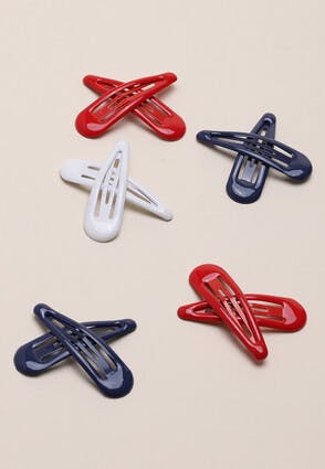 Girls 10pk Red Blue and White School Snap Hair Clips