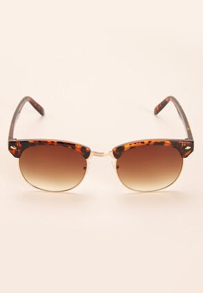 Womens Light Brown Round Tortoiseshell Sunglasses 