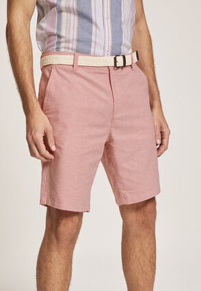 Mens Pink Oxford Belted Shorts 