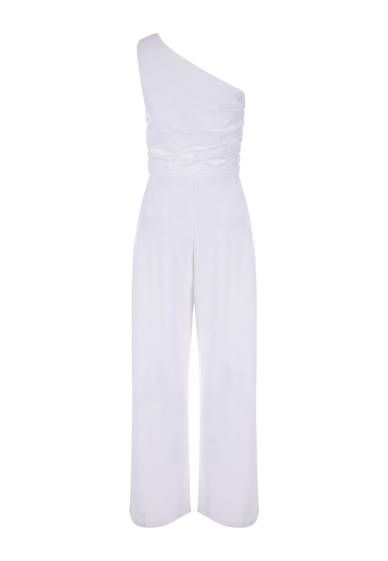 Womens White One Shoulder Jumpsuit | Peacocks