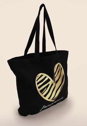 Womens Black Heart Canvas Shopper Bag