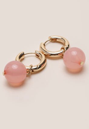 Womens Pink & Gold Huggie Earrings