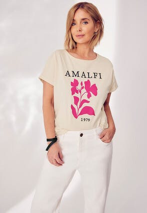 Womens Beige Floral Amalfi T-Shirt