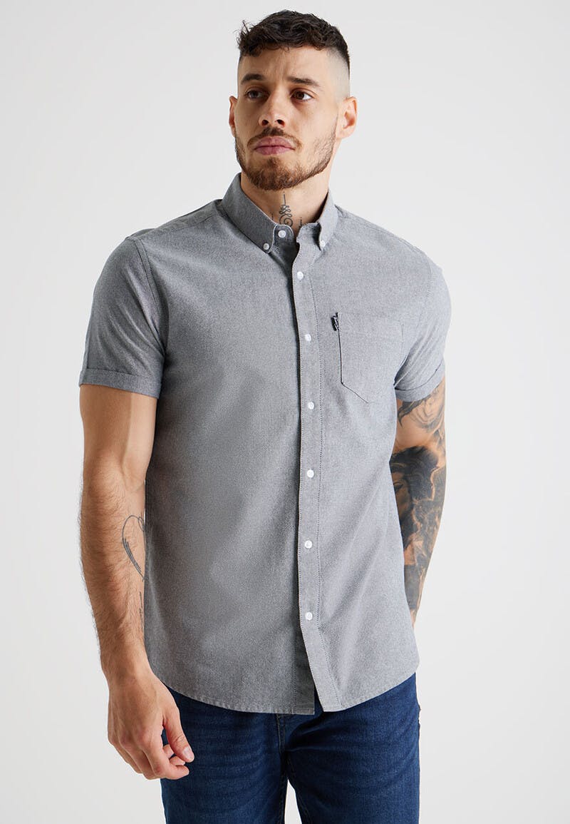 Men Light Grey Short Sleeve Oxford Shirt | Peacocks