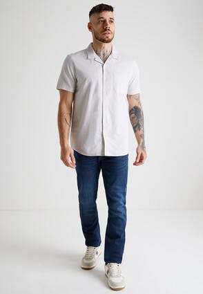 Mens White & Ecru Vertical Stripe Shirt 