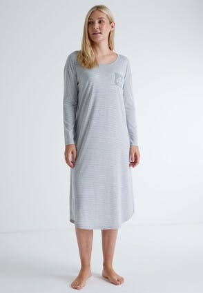 Womens Grey & White Stripe Long Sleeve Nightdress