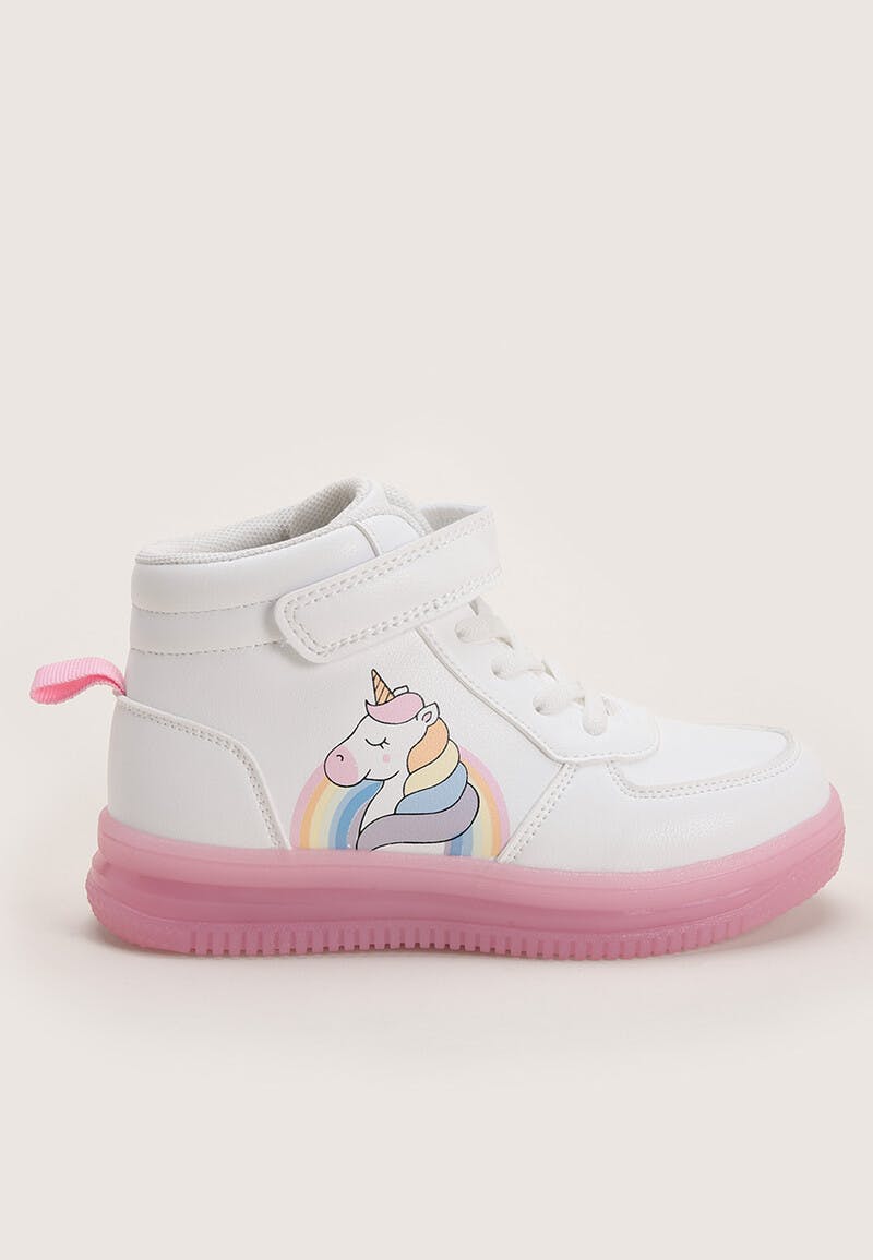 Younger Girls Unicorn Light Up High Top Trainers | Peacocks