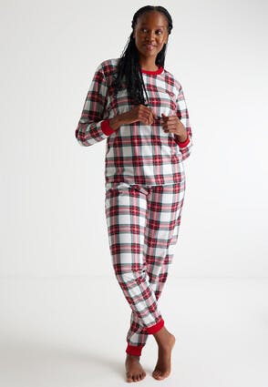 Womens Cream & Red Check Pyjamas