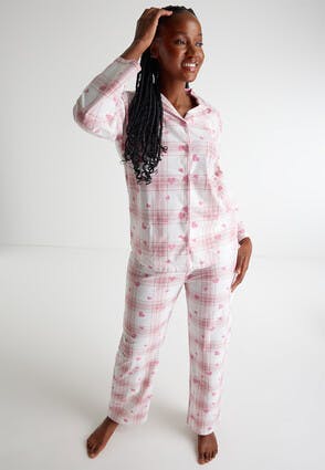 Womens Pink Check & Heart PJ Set