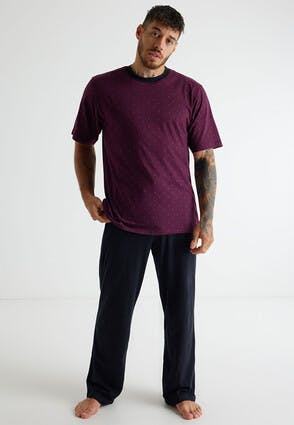 Mens Purple Geo Print Short Sleeve Pyjama Set 