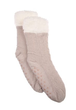 Womens Light Brown Chenille Slipper Socks