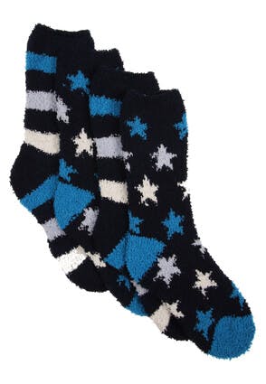 Boys 2pk Blue Star & Stripe Marshmallow Socks