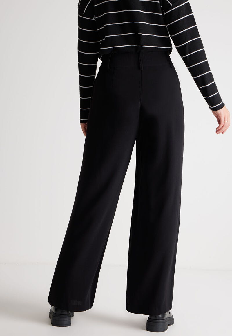 Womens Classic Black Wide Leg Buttoned Trousers | Peacocks